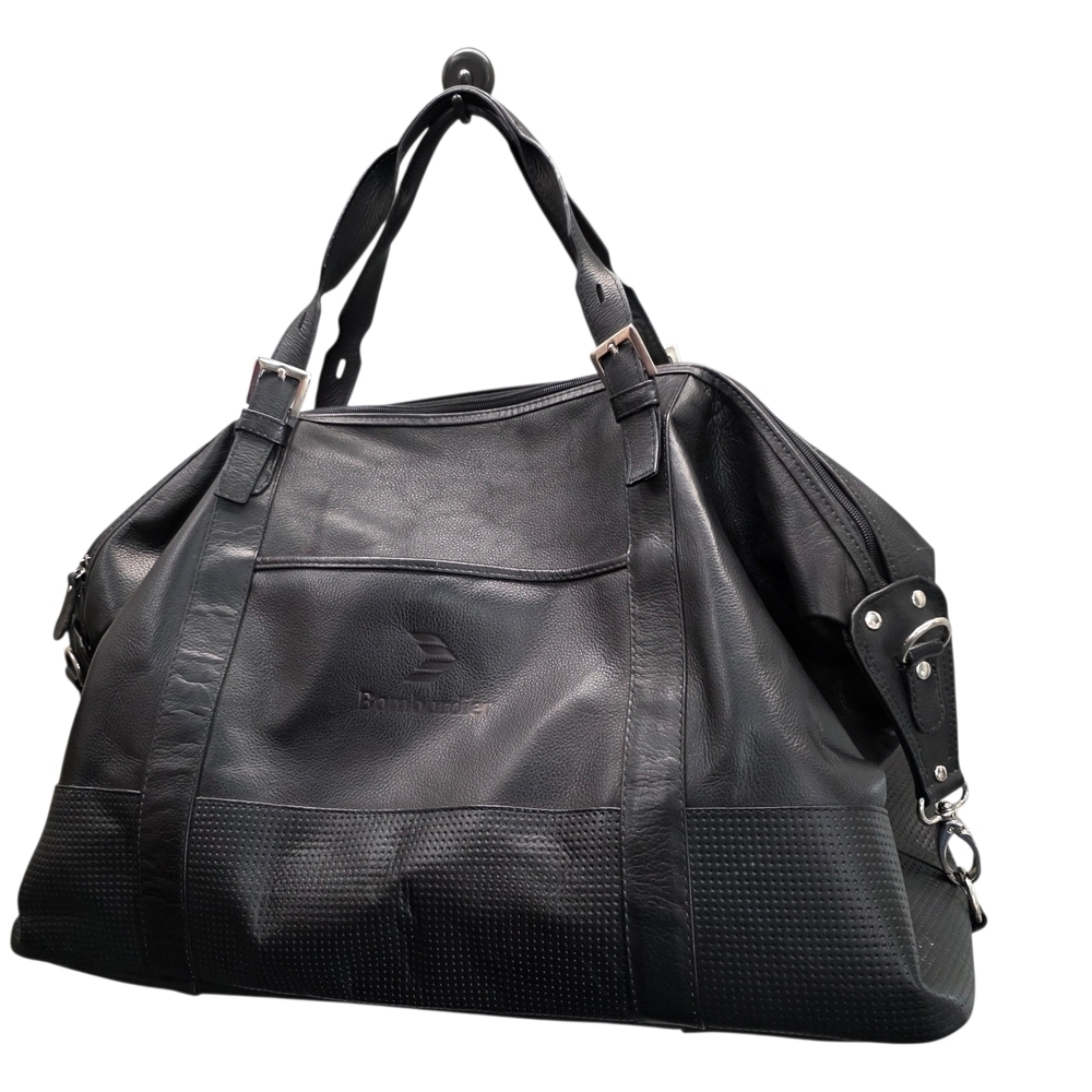 Bugatchi weekender Black Leather Duffel Bag